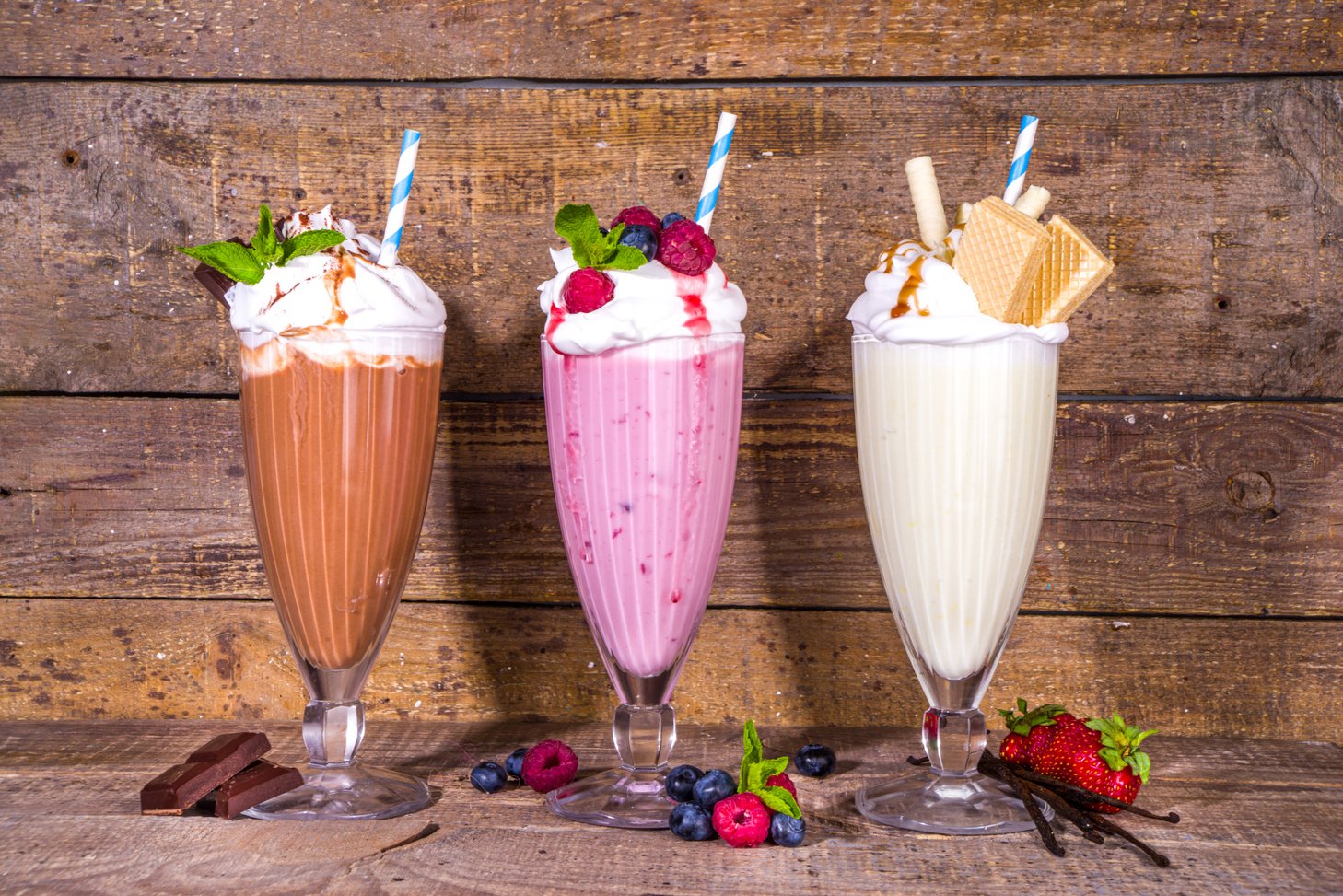 Berry, Vanilla, Chocolate Milkshakes